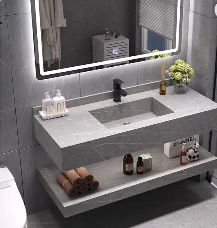 48" Floating Bathroom Vanity Set Single Sink White/Black/Gray (W/ Faucet, LED Mirror)