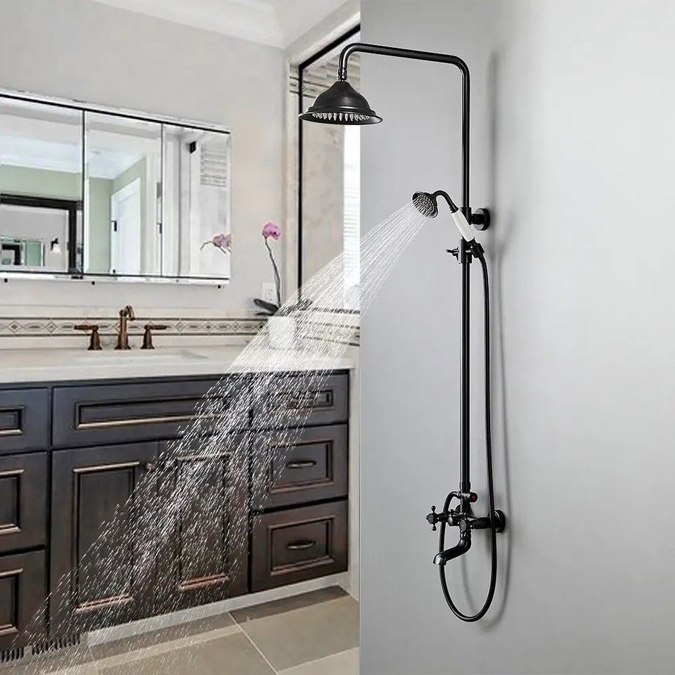 Chester Rainfall Showerhead with Handheld Shower Exposed Shower System Antique Black