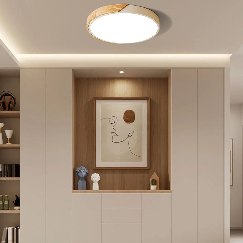 Modern LED Drum Flush Mount Ceiling Light in White Dimmable & Remote Control