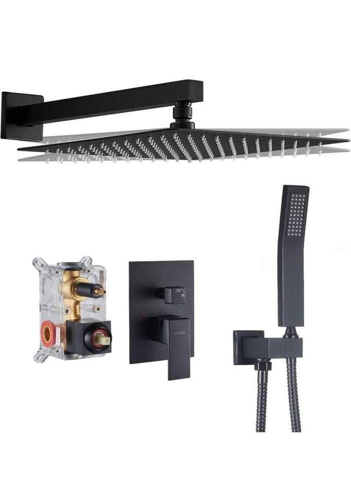 12 inch Matt Black Shower System with Handheld Shower
