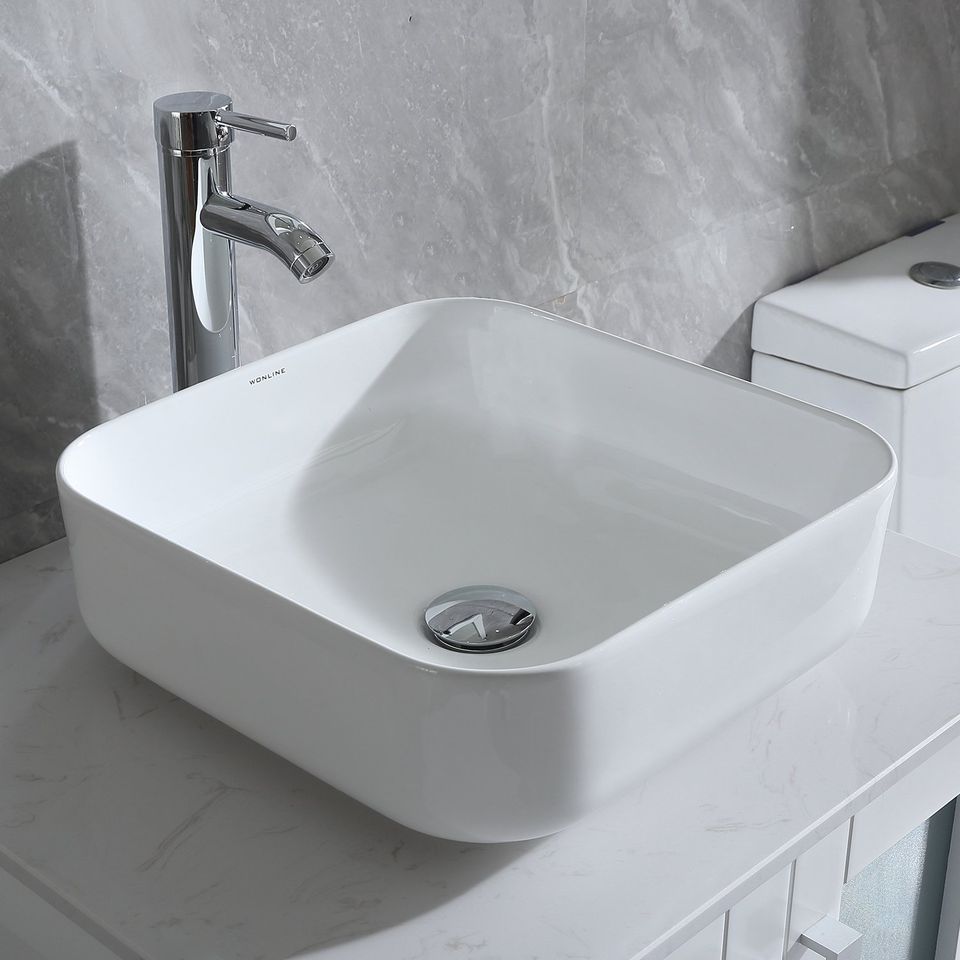 White Bathroom Ceramic Porcelain Vessel Sink (Faucet and Pop-up Drain Not Included)
