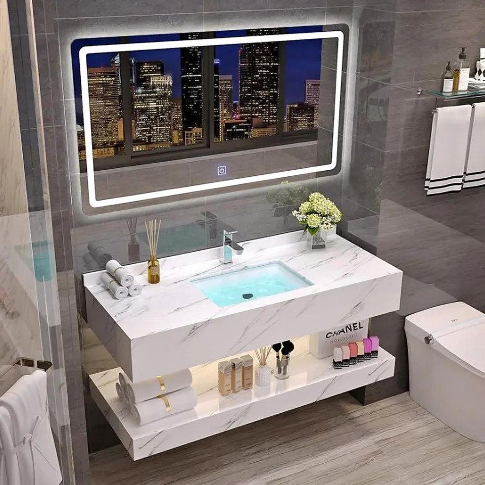 48" Floating Bathroom Vanity Set Single Sink White/Black/Gray (W/ Faucet, LED Mirror)