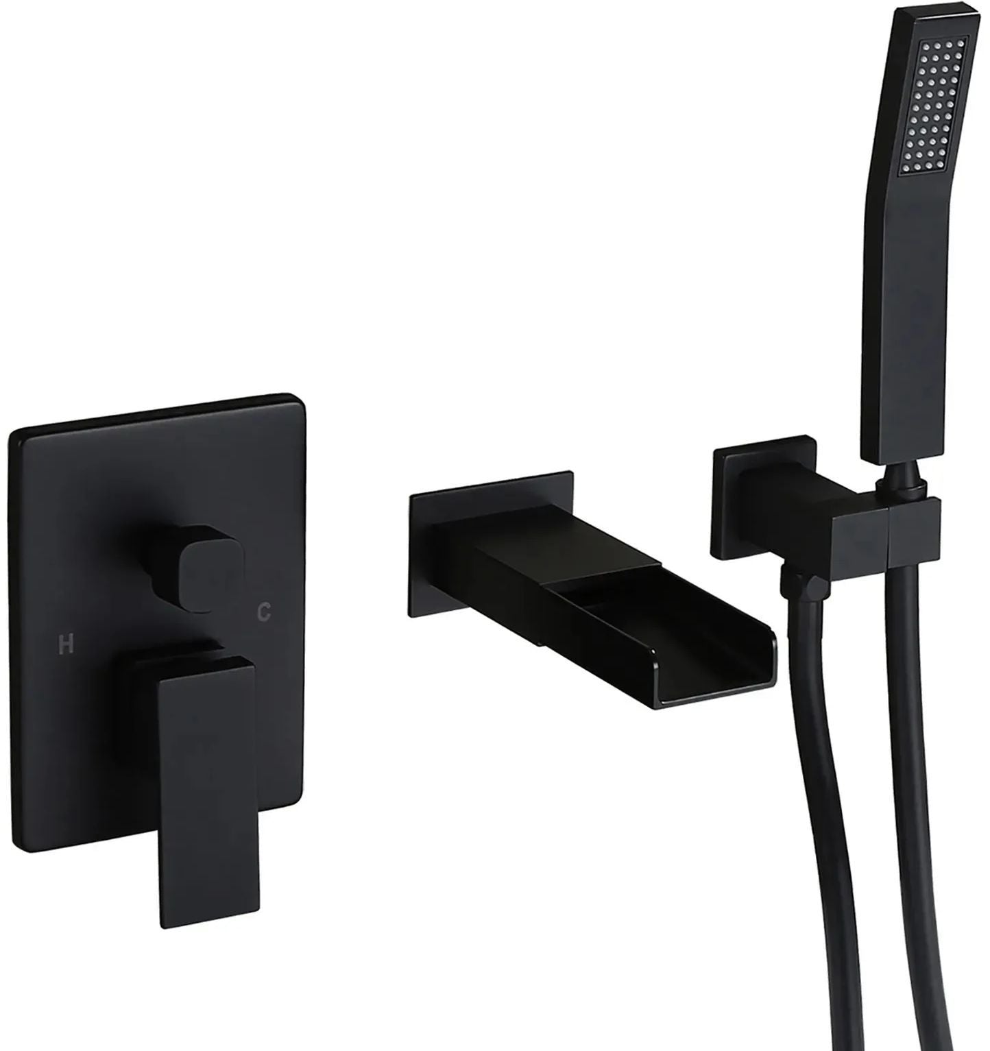 Modern Waterfall Wall-Mount Solid Brass Bathtub Faucet & Handshower
