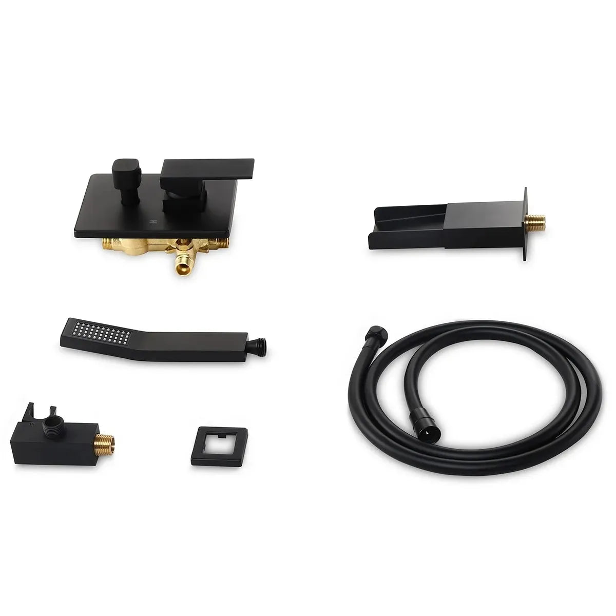 Modern Waterfall Wall-Mount Solid Brass Bathtub Faucet & Handshower
