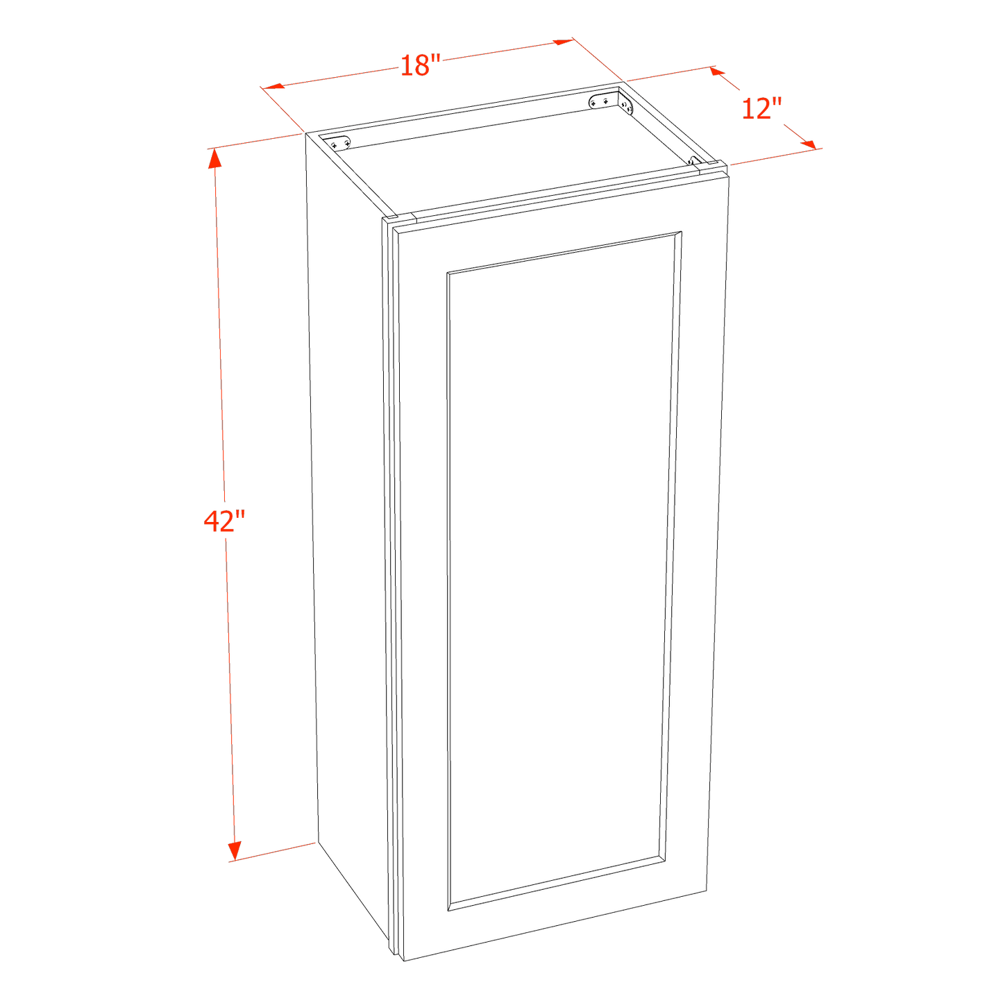 18"W x 42"H 1 Door & 3 Shelves Shaker White Plywood Wall Cabinet