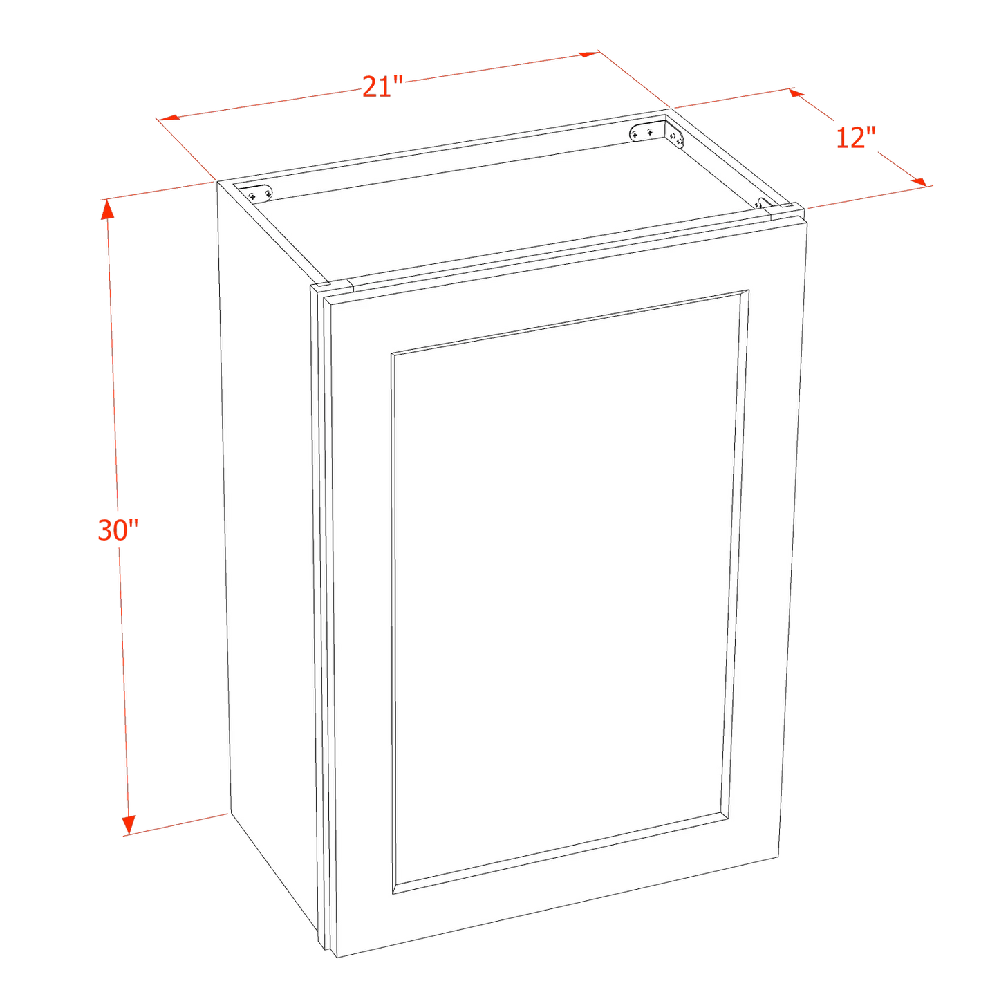 21"W x 30"H 1 Door & 2 Shelves White Shaker Plywood Wall Cabinet