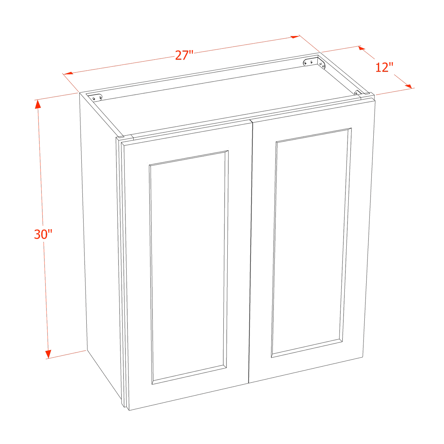 27"W x 30"H 2 Doors & 2 Shelves Shaker White Plywood Wall Cabinet