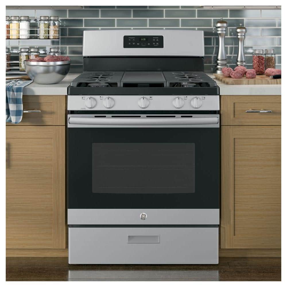 GE - 30 in. 5.0 cu. ft. Freestanding Gas Range in Stainless Steel with Griddle