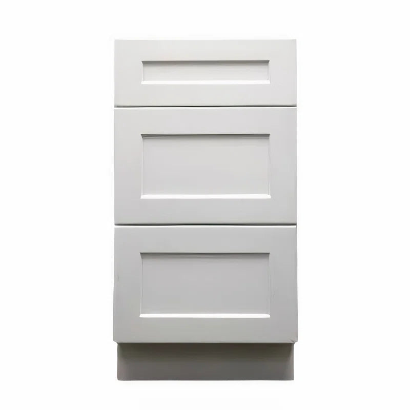 12" White Shaker Solid Wood Dovetailed Joint 3 Drawers Base Bathroom Vanity