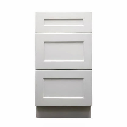 12" White Shaker Solid Wood Dovetailed Joint 3 Drawers Base Bathroom Vanity
