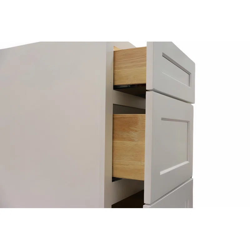 12" White Shaker Solid Wood Dovetailed Joint 3 Drawers Base Bathroom Vanity