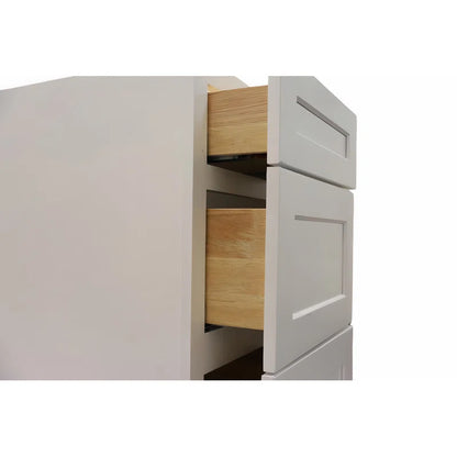 12" White Shaker Solid Wood Dovetailed Joint 3 Drawers Base Bathroom Vanity