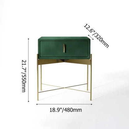 Green Bedroom Nightstand with Drawer Velvet Upholstered and Stainless Steel Base (set of 2)