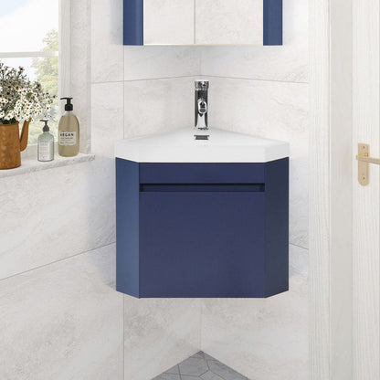 Corner Bath Vanity in White/Blue with White Top with White Sink