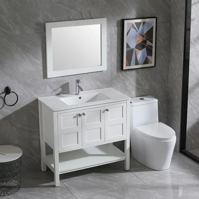 36" Bathroom Vanity Wood Bathroom Vanity with Mirror & Faucet