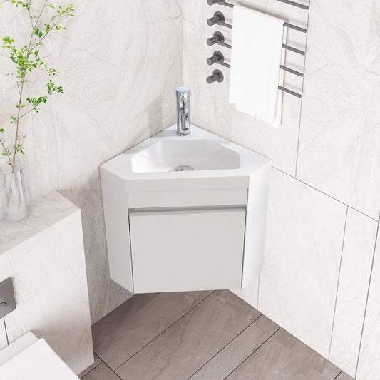 Corner Bath Vanity in White/Blue with White Top with White Sink