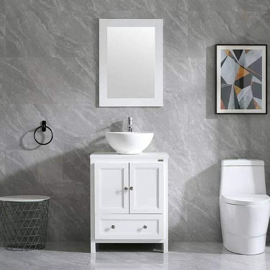 24" White Wooden Bathroom Vanity Cabinet with One Cabinet and One Drawer, Equipped with Mirror