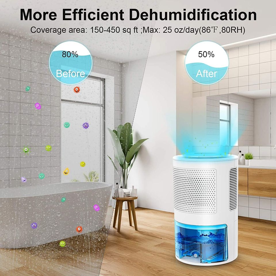 Portable Dehumidifier (2000ml) with drain hose for 480 Sq.ft, for Basements Bedroom Bathroom RV