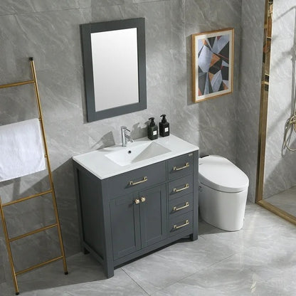 36" Gray Bathroom Vanity Satin Nickel Hardware Vanity Set 2 Soft Closing Doors and 3 Drawers