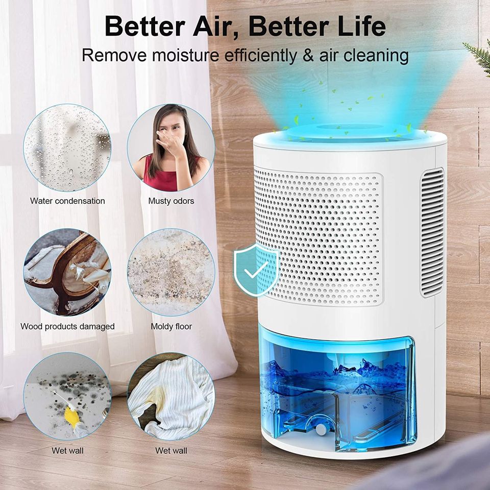 Portable Dehumidifier (2000ml) with drain hose for 480 Sq.ft, for Basements Bedroom Bathroom RV