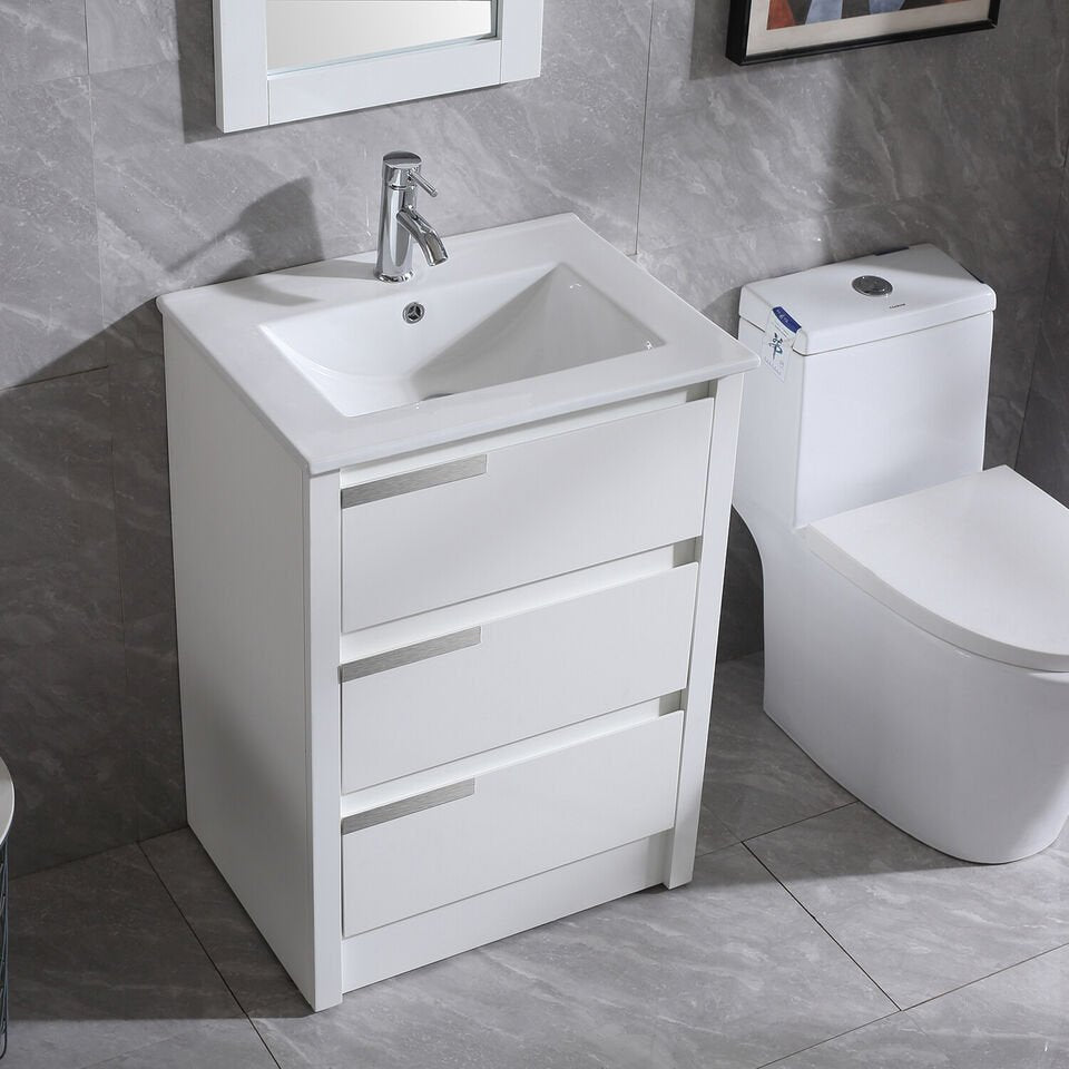 24" Bathroom Vanities Free Standing Cabinet Storage w/Drawers & Sink Set White