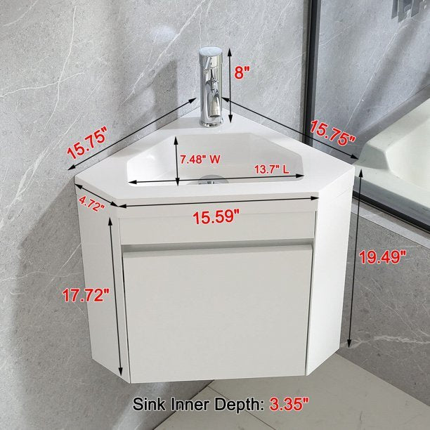 Corner Bath Vanity in White/Blue with White Top with White Sink