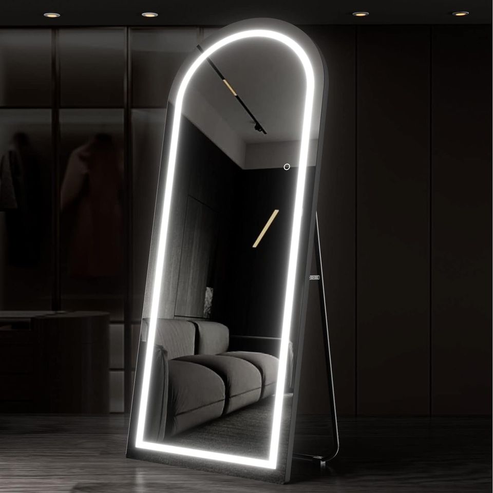 [New In Box] 71"x32" Arched LED Mirror Full Length, Free Standing, Wall Mounted Black/Gold Framed