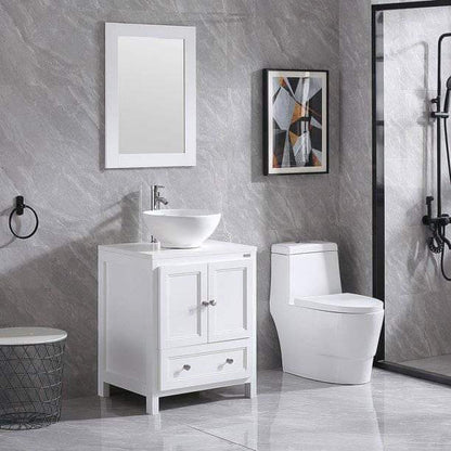 24" White Wooden Bathroom Vanity Cabinet with One Cabinet and One Drawer, Equipped with Mirror