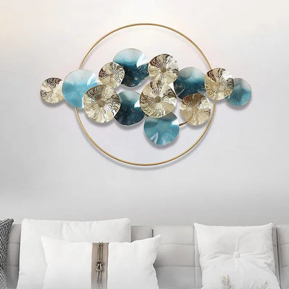 Modern Light Luxury Hollowed Leaves Metal Wall Decor in Blue