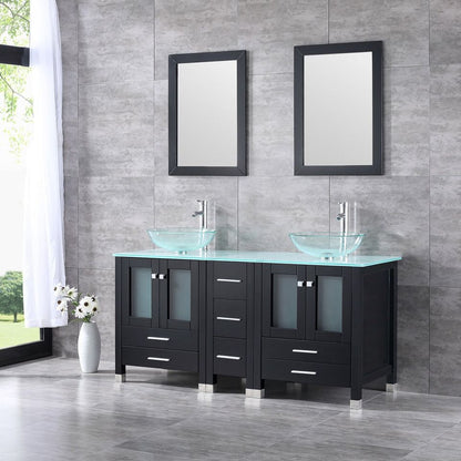 60” Black Bathroom Vanity and Sink Combo Double Wood Cabinet Vessel Sink