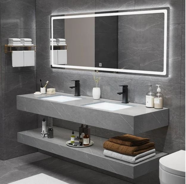 60" Floating Bathroom Vanity Set Double Sink White/Black/Gray (W/ Faucet, LED Mirror)