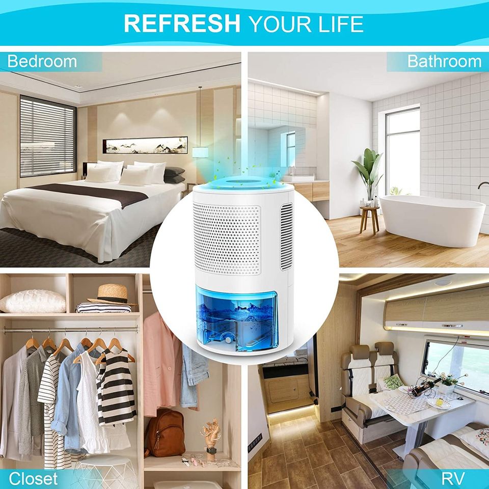 Portable Dehumidifier (2000ml) with drain hose for 480 Sq.ft, for Basements Bedroom Bathroom RV