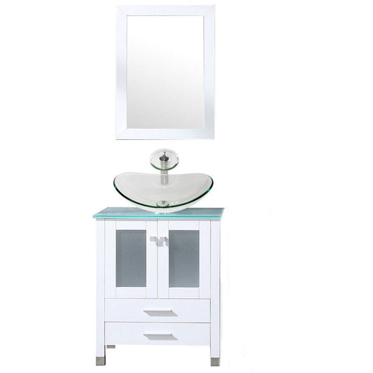 24” White Bathroom Vanity and Sink Combo Wood Cabinet Top Vessel Sink with Mirror Vanities Set