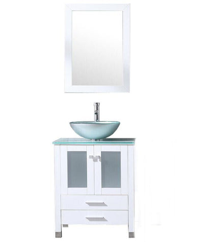 24” White Bathroom Vanity and Sink Combo Wood Cabinet Top Vessel Sink with Mirror Vanities Set