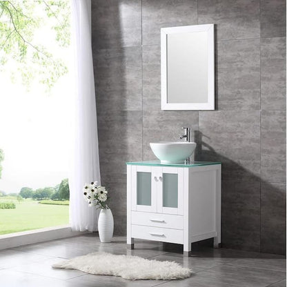 24” White Bathroom Vanity and Sink Combo Wood Cabinet Top Vessel Sink with Mirror Vanities Set