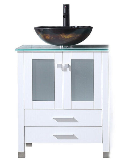 24” White Bathroom Vanity and Sink Combo Wood Cabinet Top Vessel Sink with Mirror Vanities Set