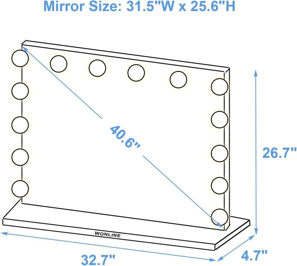 31.5''W x 25.6''H Hollywood Makeup Vanity Mirror Wall-Mounted Mirror with LED Bules and USB Port