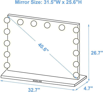 31.5''W x 25.6''H Hollywood Makeup Vanity Mirror Wall-Mounted Mirror with LED Bules and USB Port