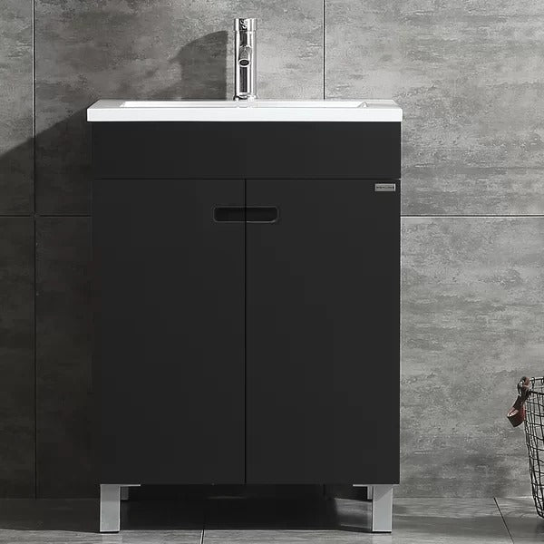 24 in Single Sink Bathroom Vanity in Black or White with Top