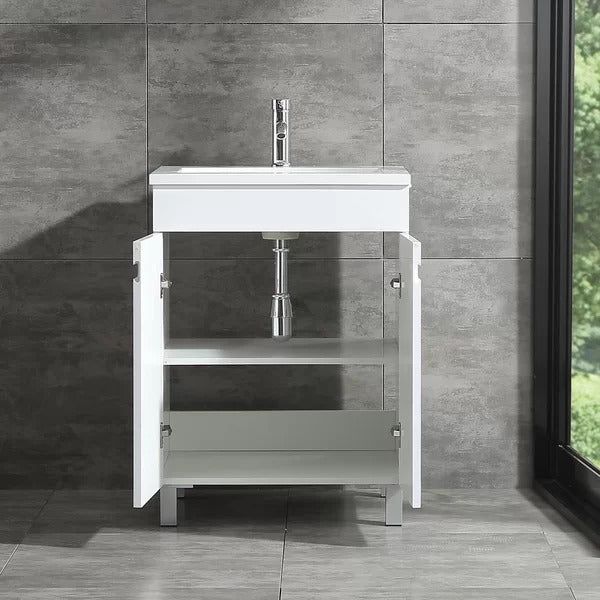 24 in Single Sink Bathroom Vanity in Black or White with Top