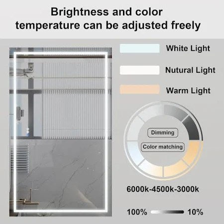 [New In Box] 60" x 36" Front-Lit LED Lighted Fog Free Frameless 3-Color Bathroom Vanity Mirror