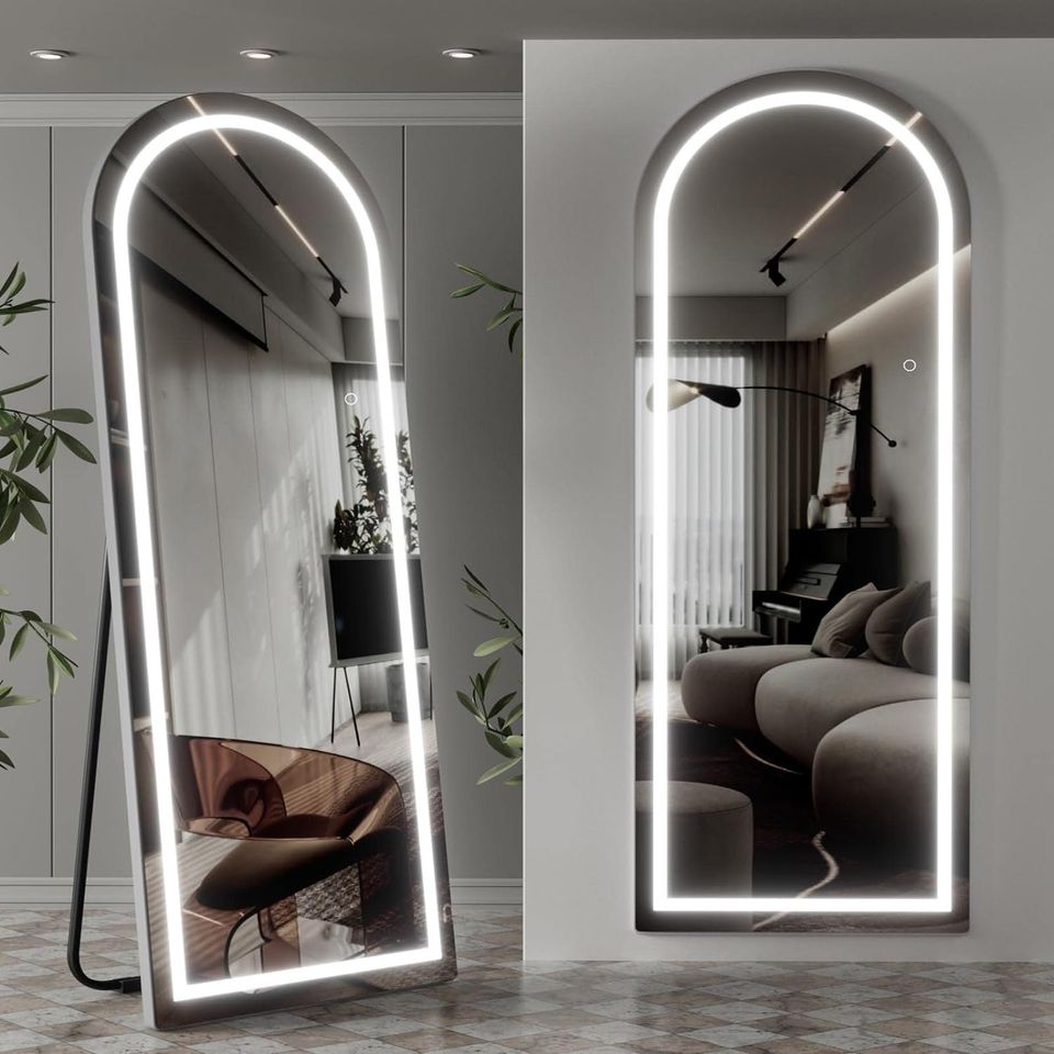 [New In Box] 71"x32" Arched LED Mirror Full Length, Free Standing, Wall Mounted Black/Gold Framed