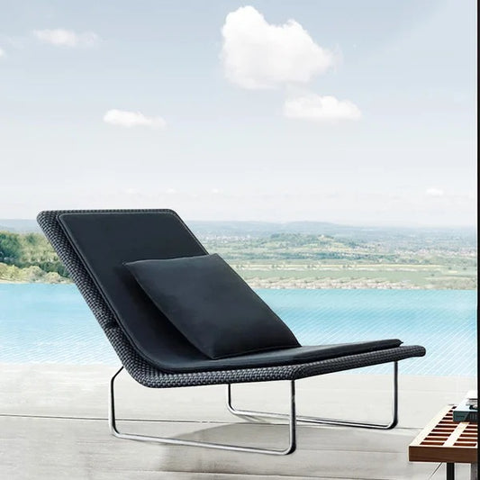 Black Rattan Outdoor Lounge Chair Accent Chair with Aluminum Frame