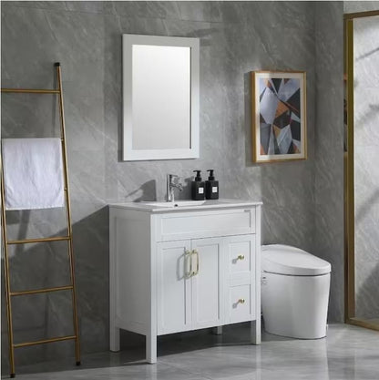 32 in. W x 18.1 in. D x 36 in. H Single Sink Bath Vanity in White with Ceramic Top and Mirror