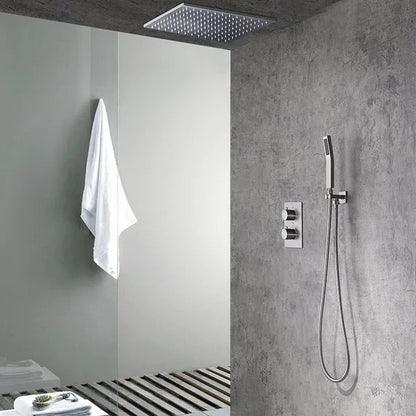 Modern 16" Rain Thermostatic Shower Faucet Brushed Nickel Shower System with Hand Shower