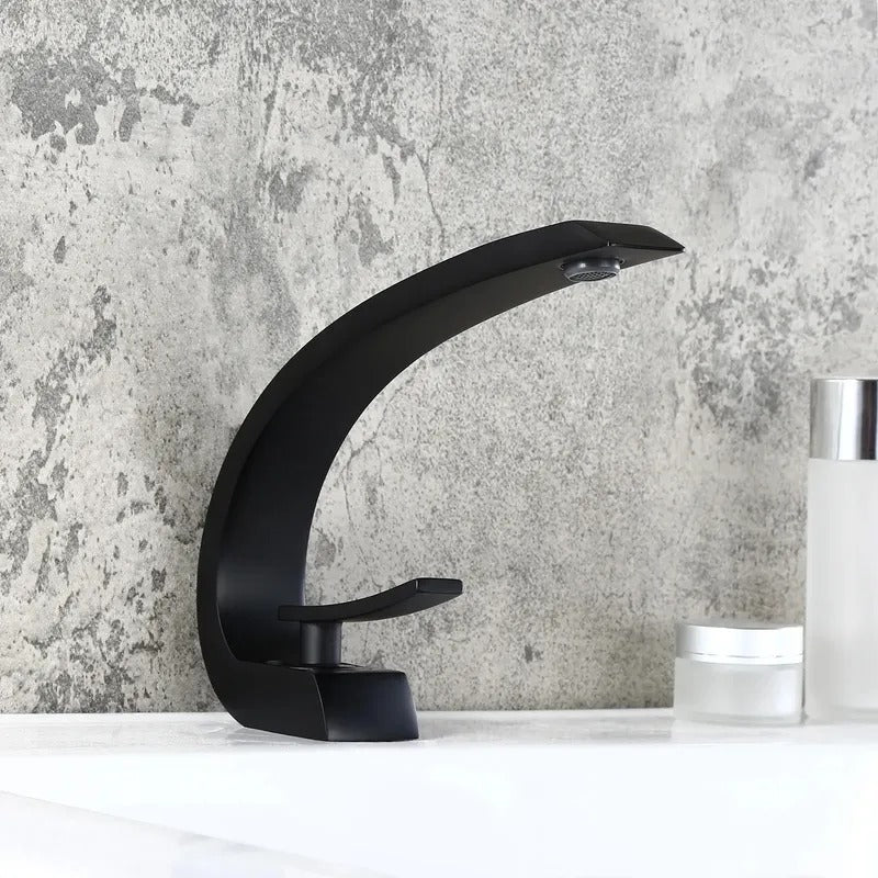 Single Hole 1-Handle Bathroom Sink Faucet Curved Spout with Pop Up Drain in Different Finish-05