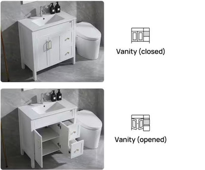 32 in. W x 18.1 in. D x 36 in. H Single Sink Bath Vanity in White with Ceramic Top and Mirror