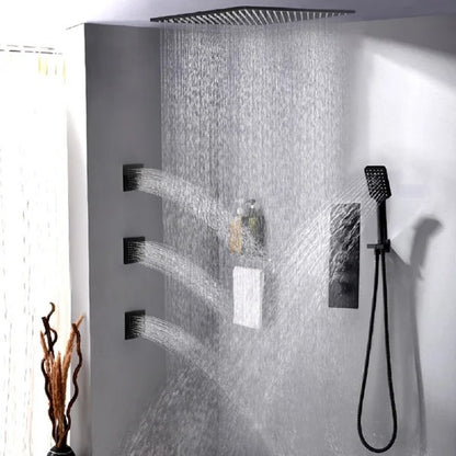 Thermostatic Black Shower System with Hand Shower and 3 Body Jets 16"