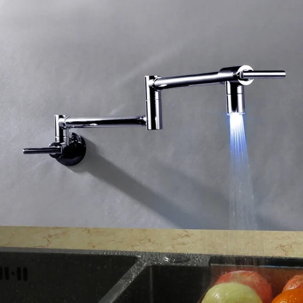 Wall Mounted LED Double-Handle Swing Arm Pot Filler Kitchen Faucet Cold Only in Polished Chrome