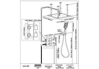 16" Thermostatic Shower System with Handheld Shower in Matte Black Solid Brass